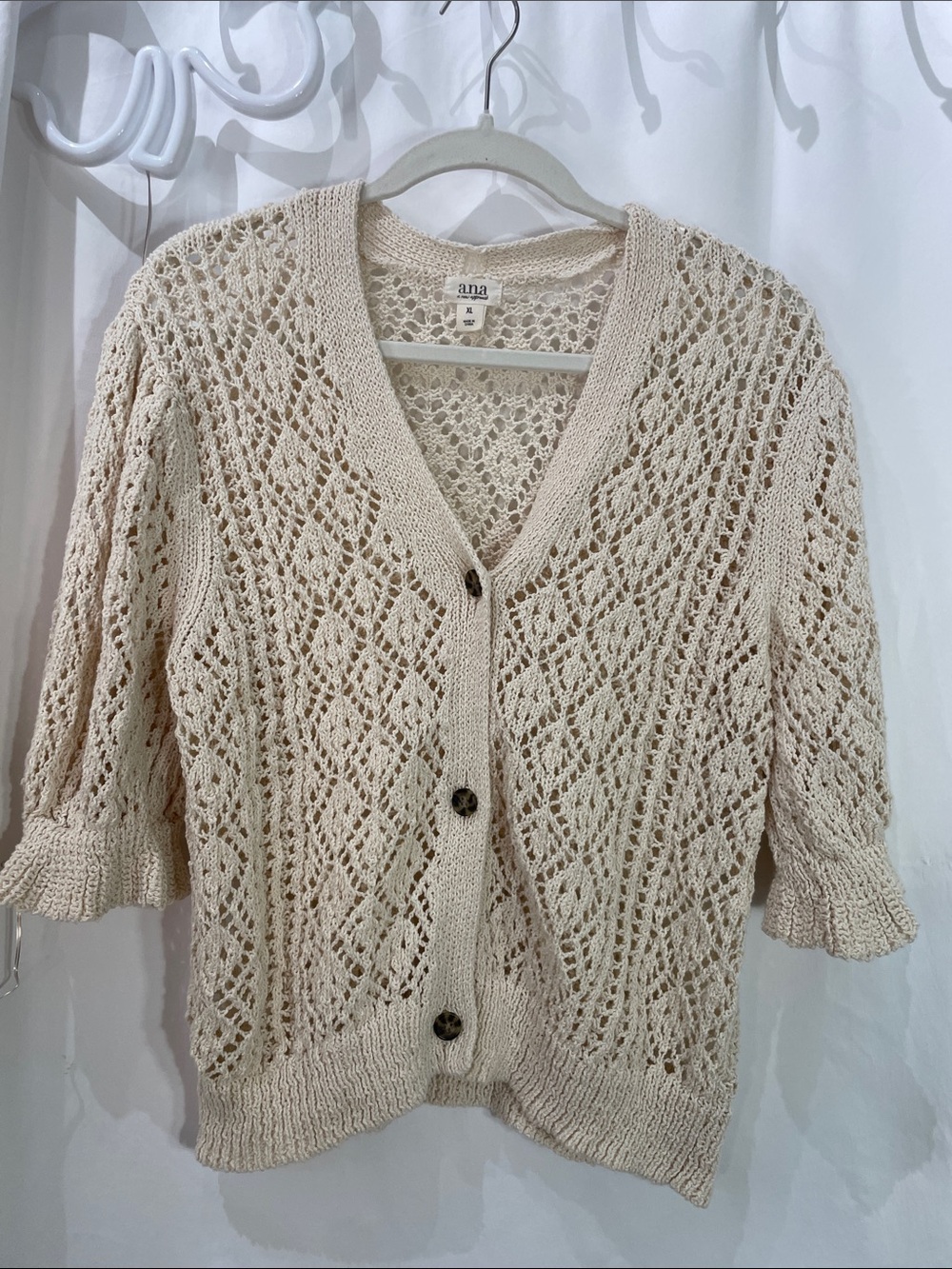 a.n.a Cream Open-Knit V-Neck Button-Front Cardigan